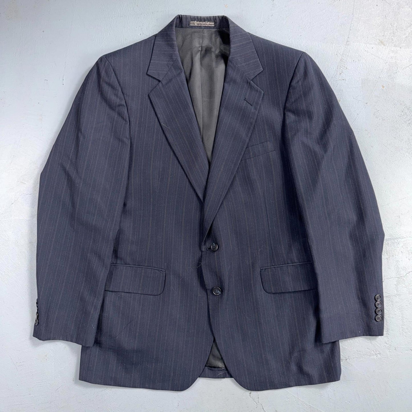 VTG Mens 2 PC Suit 42 Jacket Coat Pants Blue Striped USA Golden Lancer 80s Wool