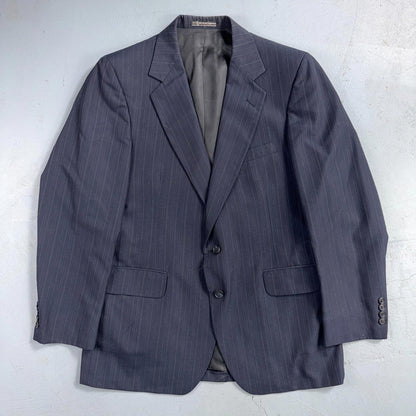 VTG Mens 2 PC Suit 42 Jacket Coat Pants Blue Striped USA Golden Lancer 80s Wool