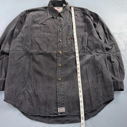 Levis Red Tab Black Denim Longsleeve Button Up Shirt Size M VTG Style Faded
