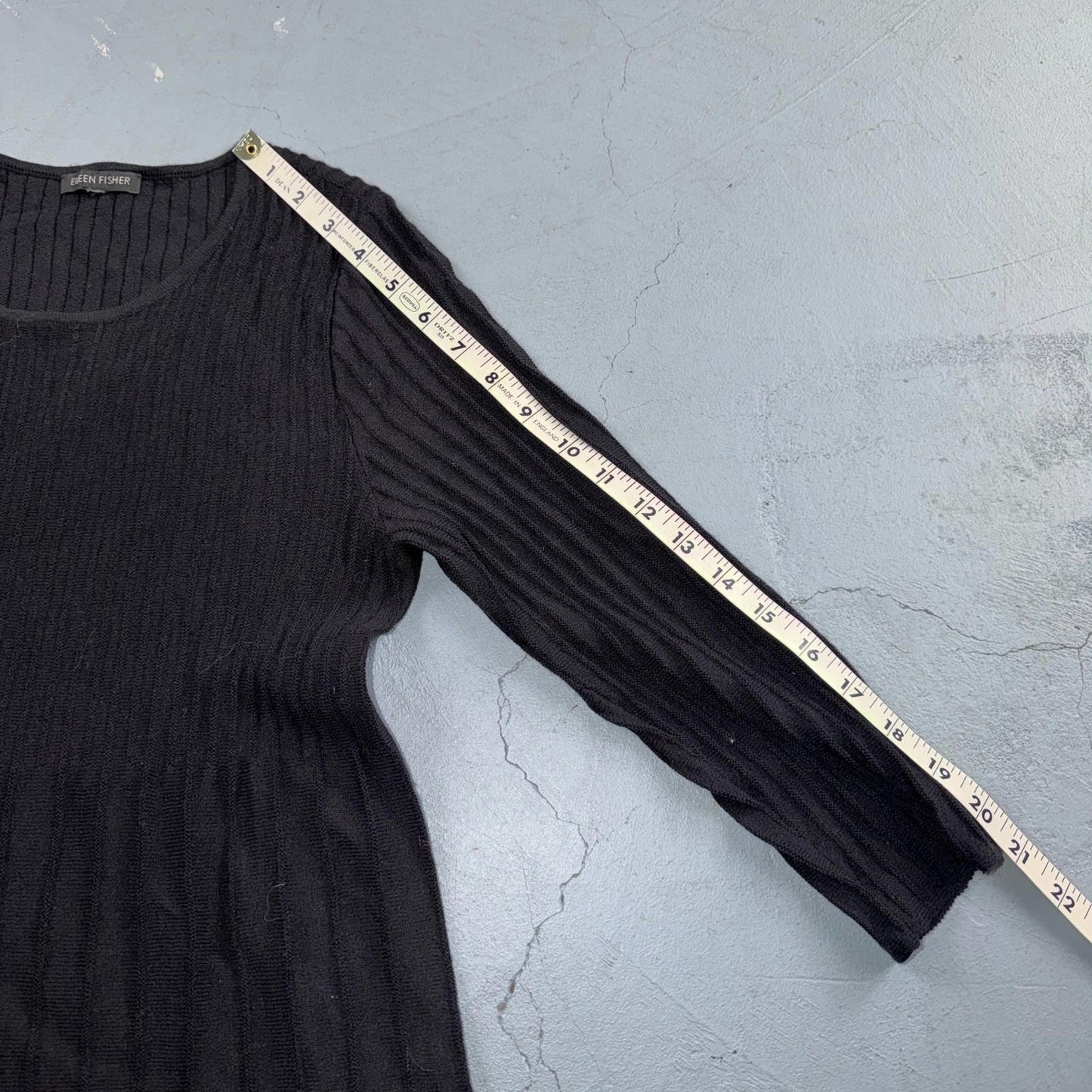 Eileen Fisher Wool Knit Ribbed and Pleated Black Shift Dress Cute Classy