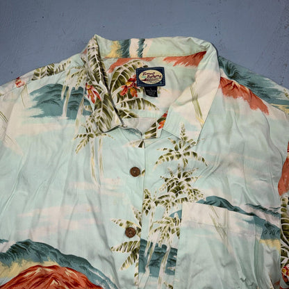 Tommy Bahama Hawaiian Loop Collar Tropical Floral Rayon Camp Shirt L VTG