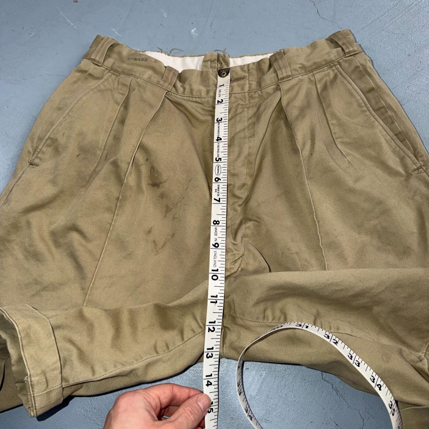 WWII era US Army Shorts Athletic Khaki Chino Pleated Missing Button Rare