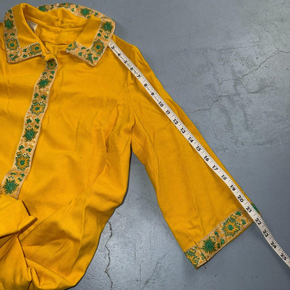 VTG 50s 60s Yellow Long Dress Summer Vibe Movie Belted Boho Hippy Rockabilly