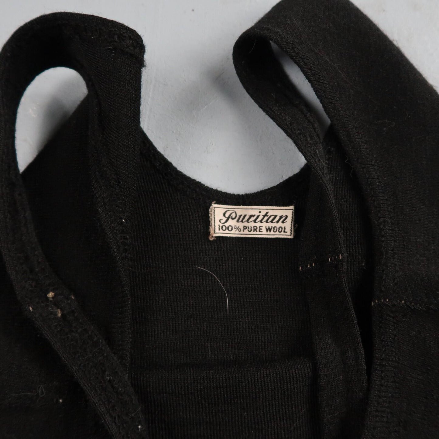 Antique 1920s Black Solid Wool Bathing Suit Women Swimsuit Art Deco 20s 30s