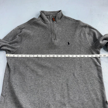Polo Ralph Lauren Sweater Mens Large Gray Heather 1/4 Zip Mock Neck Pony VTG