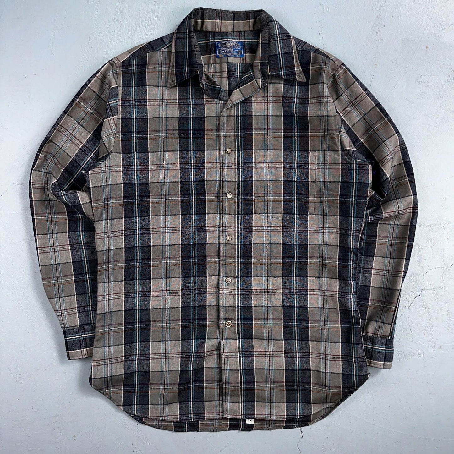 Pendleton Shirt M Blue VTG Virgin Wool Preppy Fireside 60s 70s Outdoors Mens