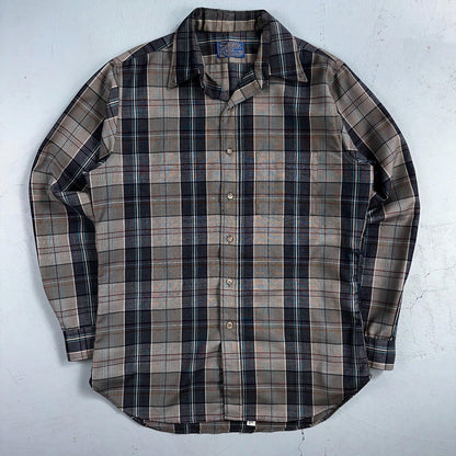Pendleton Shirt M Blue VTG Virgin Wool Preppy Fireside 60s 70s Outdoors Mens