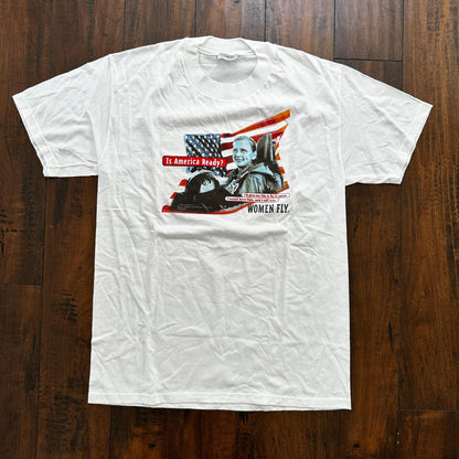 Women Fly America Is Ready Flying Airplane Vintage T Shirt USA Pilot USAF
