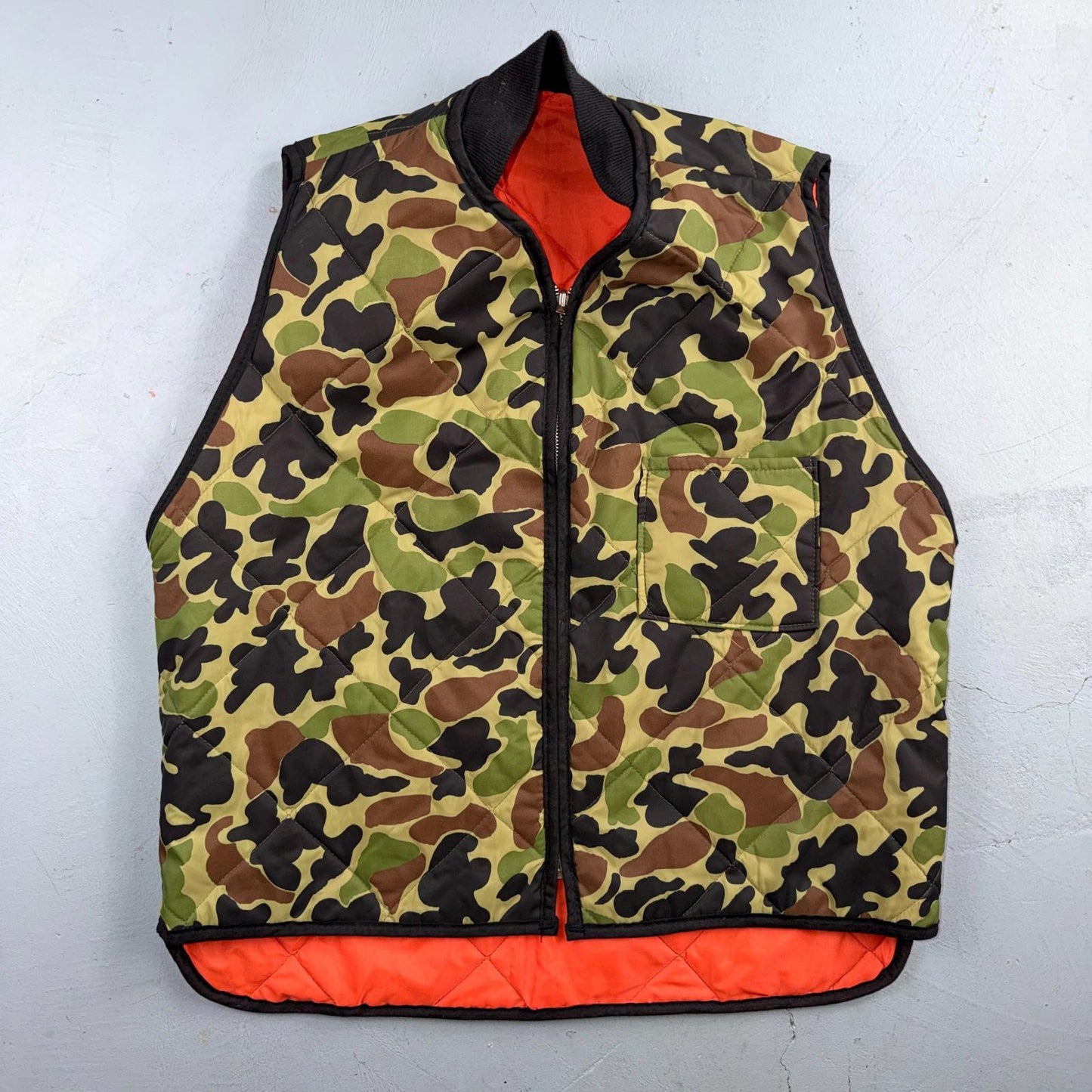 Vintage Reversible Duck Camo Blaze Orange Insulated Hunting Vest Large 80s