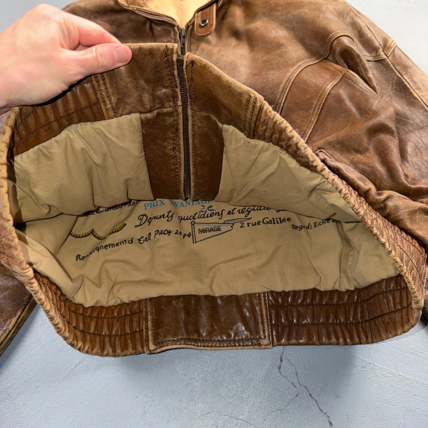 Vintage Leather Jacket Mirage G-1 Flight Size 46 80s Brown Patina Map Line Heavy