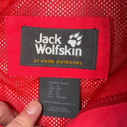 Jack Wolfskin Rain Jacket Womens XL Red Full Zip Windbreaker Outdoors Parka