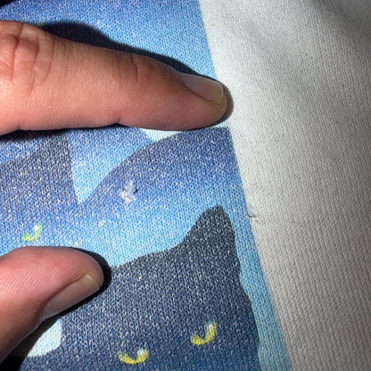 VTG Oneita 90s Blue Black Cats Art Sweatshirt White Graphic Crewneck Pullover
