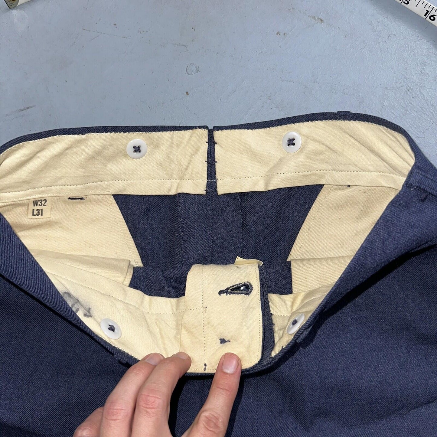 ORIGINAL WWII US ARMY M1944 WOOL COMBAT FIELD TROUSERS- SMALL 32 WAIST BLUE NAVY