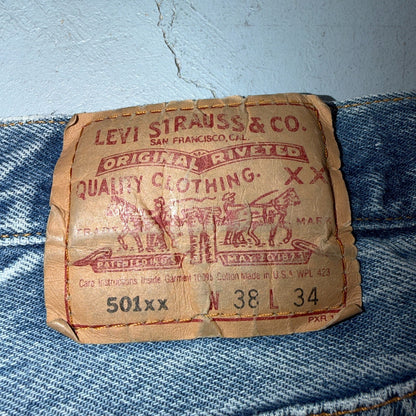 Levis 501 Vintage 90s USA XX Straight Leg Jeans Blue Light Wash 38x34 Act 34x29