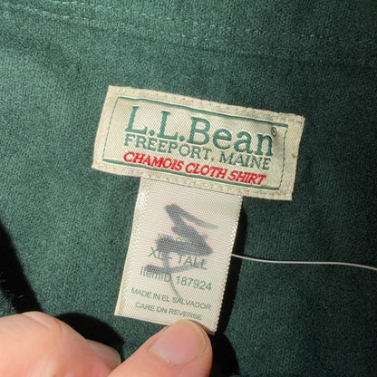 LL Bean VTG Mens XL Chamois Cloth Green Shirt Soft Cozy Flannel Cotton 90s