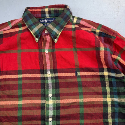 Ralph Lauren Blaire Red Green Plaid Flannel Button Down Shirt Mens XL Cotton 90s
