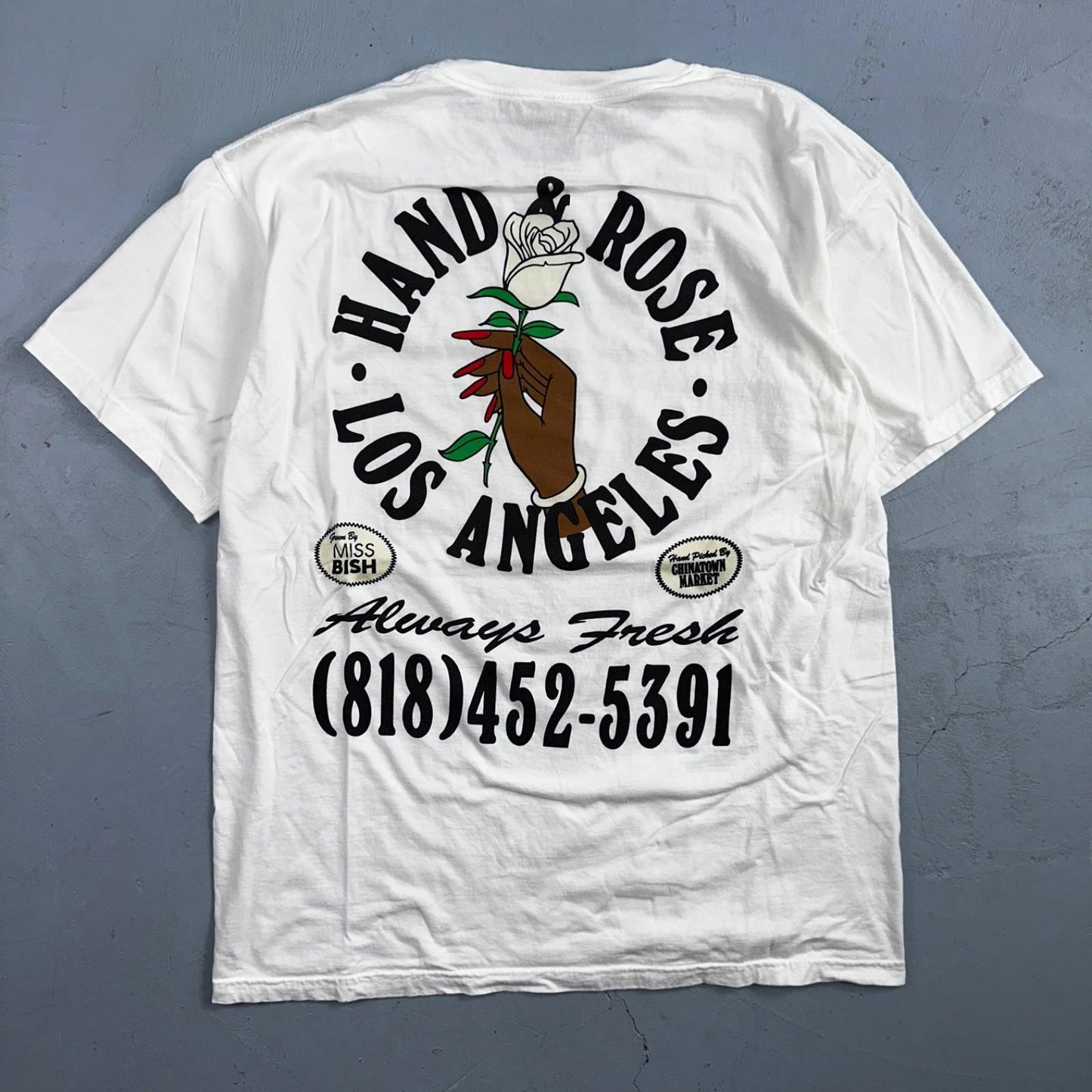 Chinatown Market VTG Style T Shirt Los Angeles Always Fresh Roses Hand Large USA