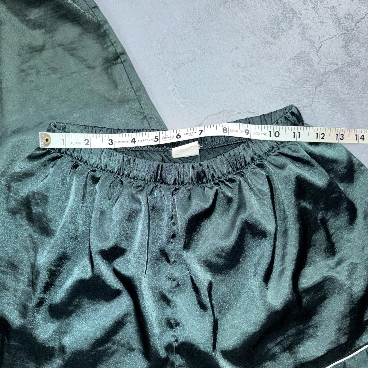 Women's Vintage 80s 2 Piece Poly Pajama Set Buttons Medium Cute Girly Green