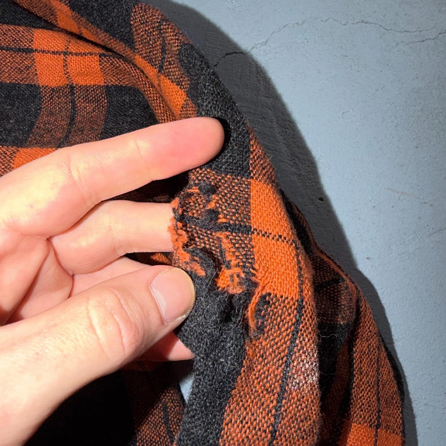 VTG 50s Fruit of Loom Shirt Orange Plaid Wool Button Loop Collar Rockabilly 1950
