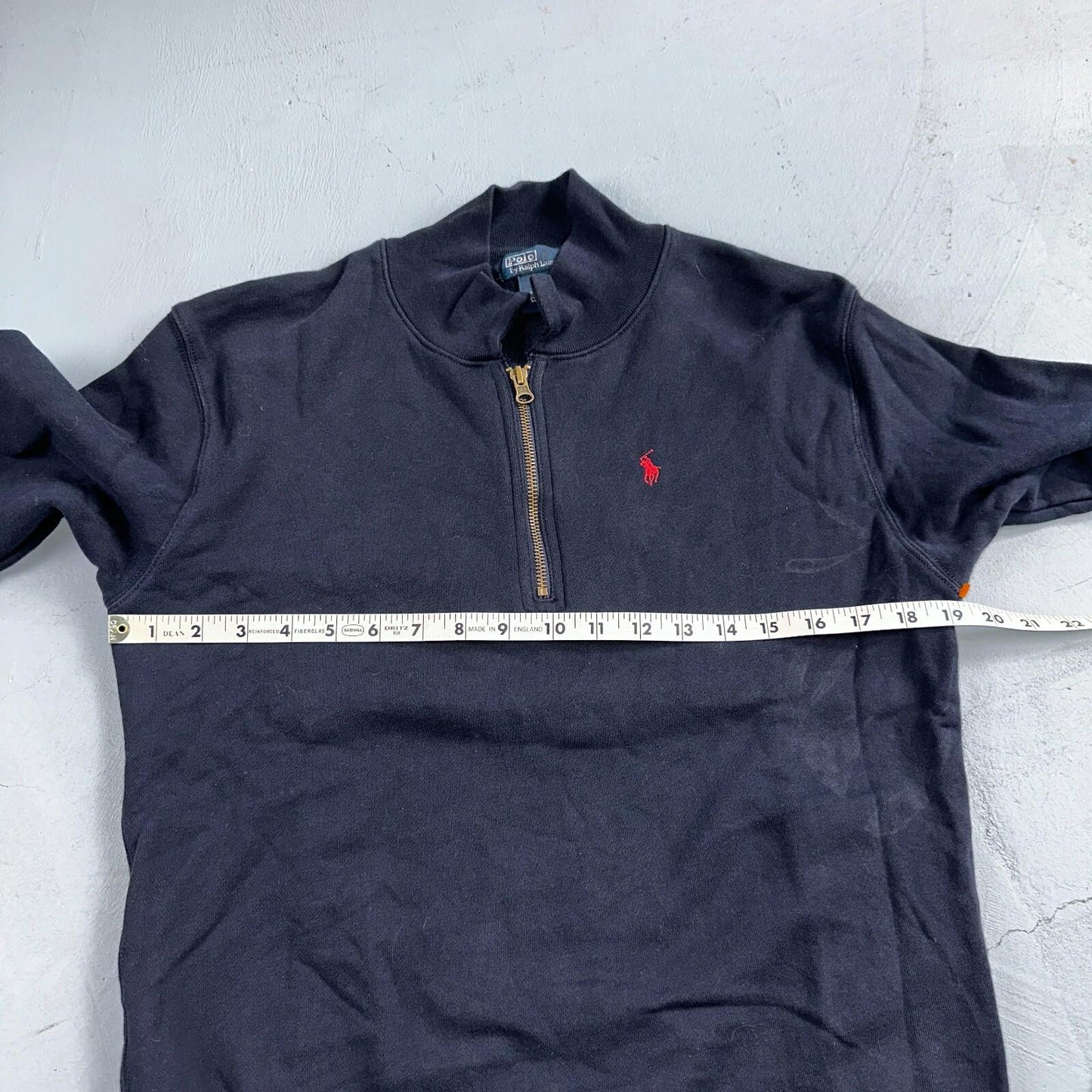 Polo Ralph Lauren Sweater VTG M Blue Cotton Long Sleeve Mock Neck Quarter Zip