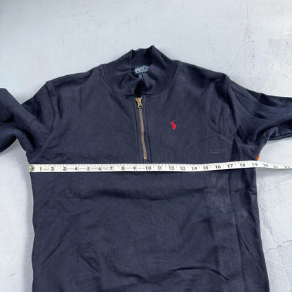 Polo Ralph Lauren Sweater VTG M Blue Cotton Long Sleeve Mock Neck Quarter Zip