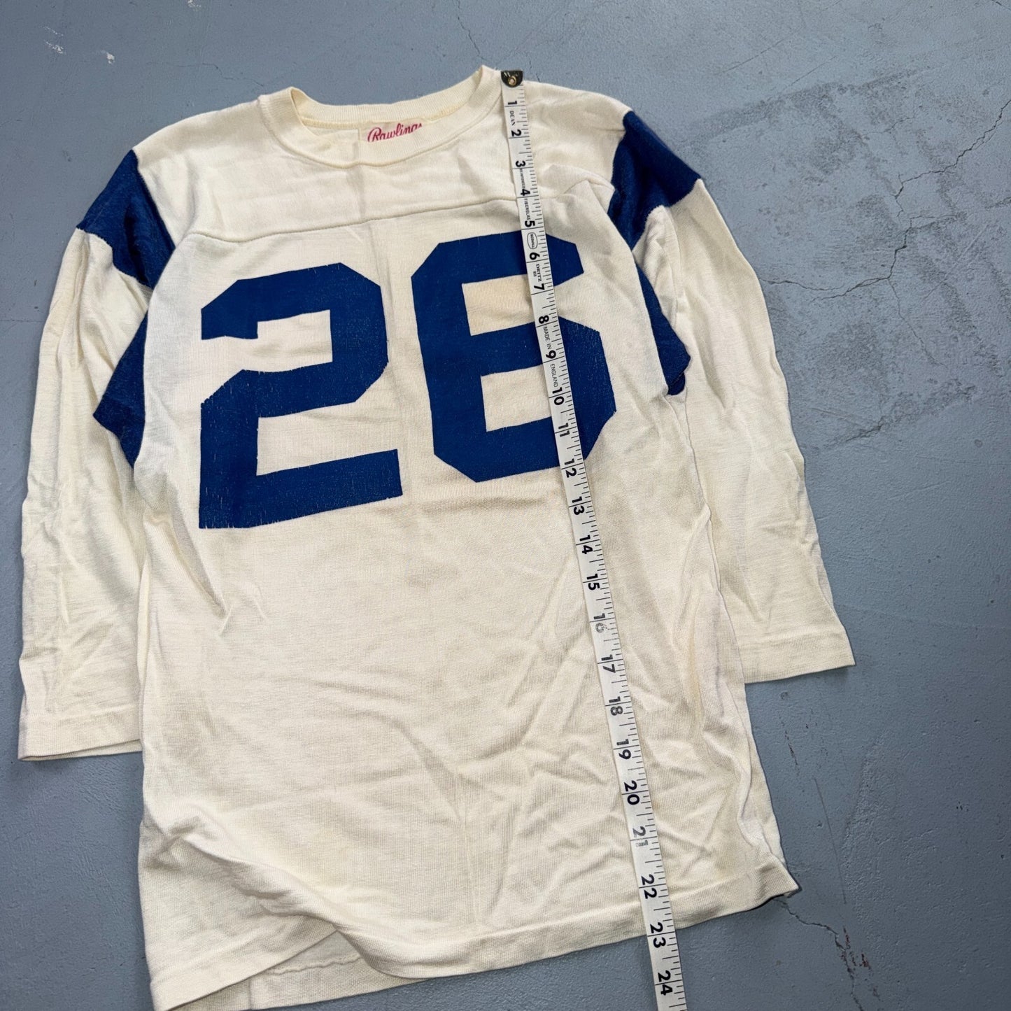 VTG Rawlings Football Jersey 26 White Blue USA Athletic T Shirt 1960s Rockabilly
