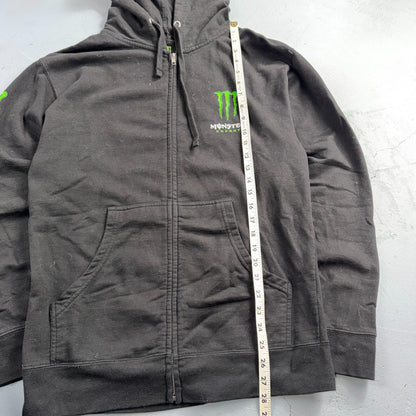 Vintage Y2K Monster Energy Zip Up Hoodie Sweatshirt Mens Medium Black Grunge