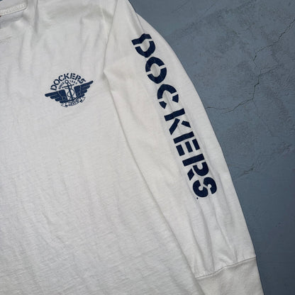 VTG 80s Dockers Levis Long Sleeve T Shirt Spellout Sleeve Logo Made USA Big E