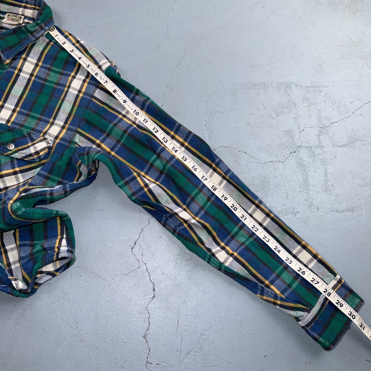 VTG 90s Five Brother Green Blue Plaid Heavy Flannel Work Shirt Grunge Men's L