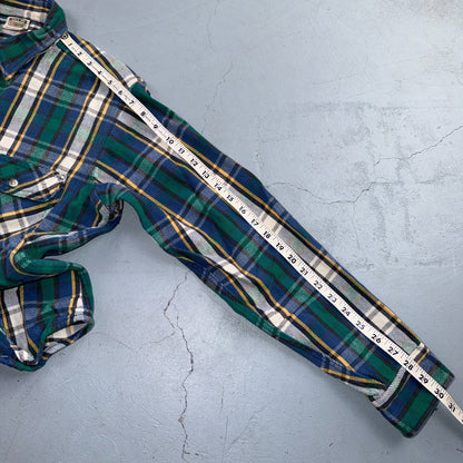 VTG 90s Five Brother Green Blue Plaid Heavy Flannel Work Shirt Grunge Men's L