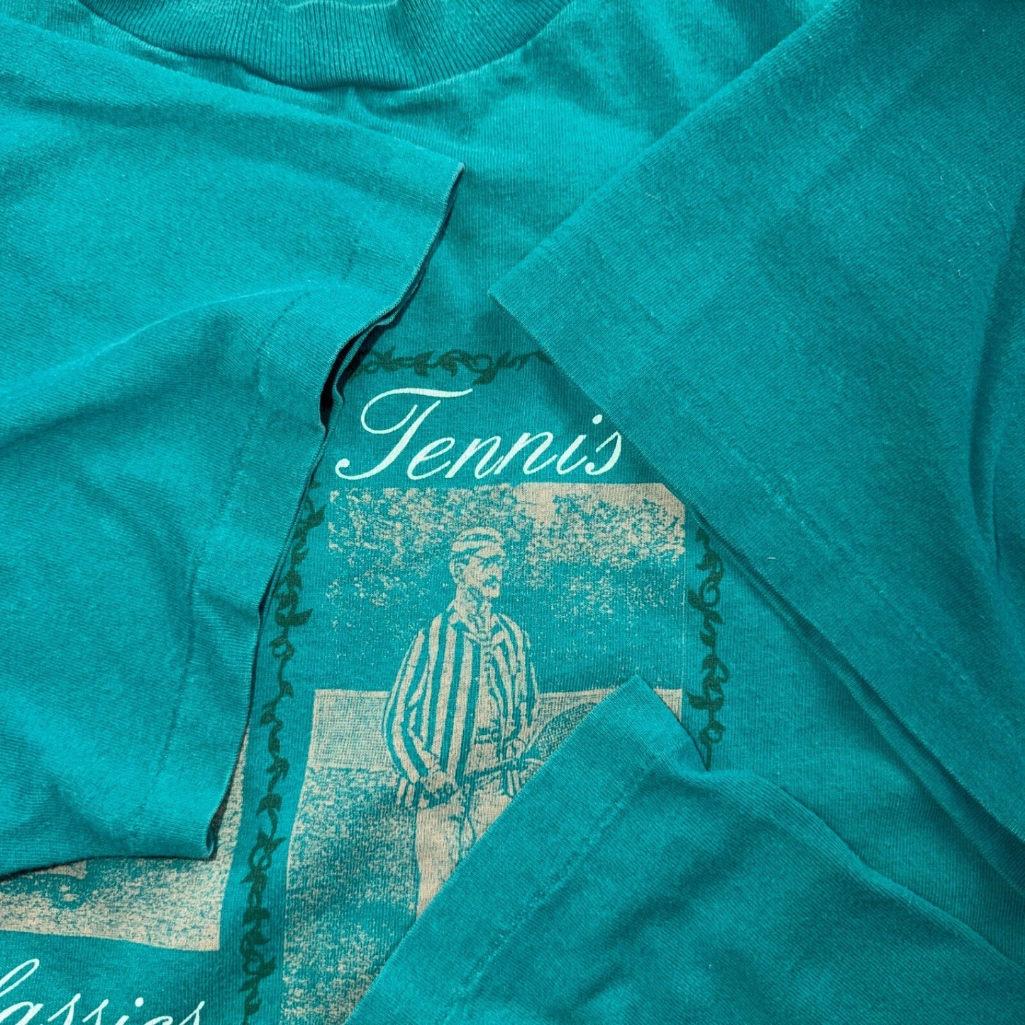 Antique Tennis Sports 90s VTG T Shirt Tultex USA Racquet Stamps Graphic Tee