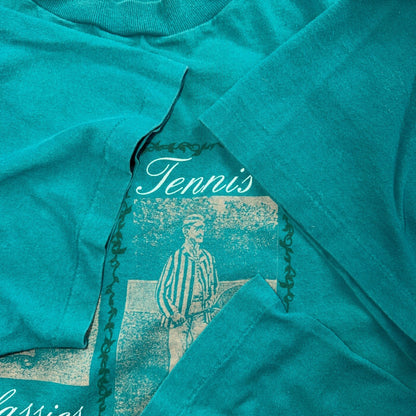 Antique Tennis Sports 90s VTG T Shirt Tultex USA Racquet Stamps Graphic Tee
