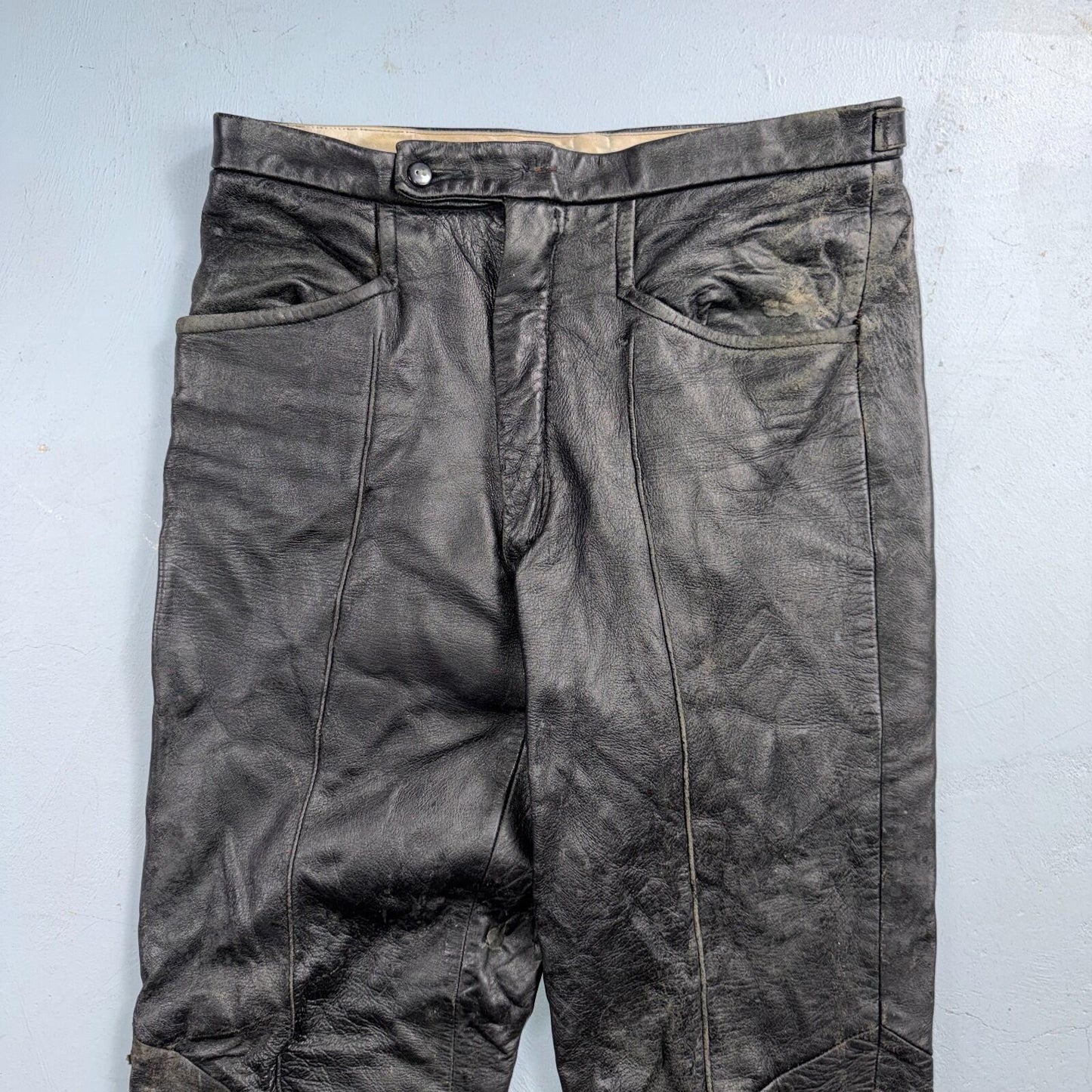 VTG 1950s 1960s Black Leather Motorcycle Pants 31x31 Rockabilly 50s 60s Buco Sty