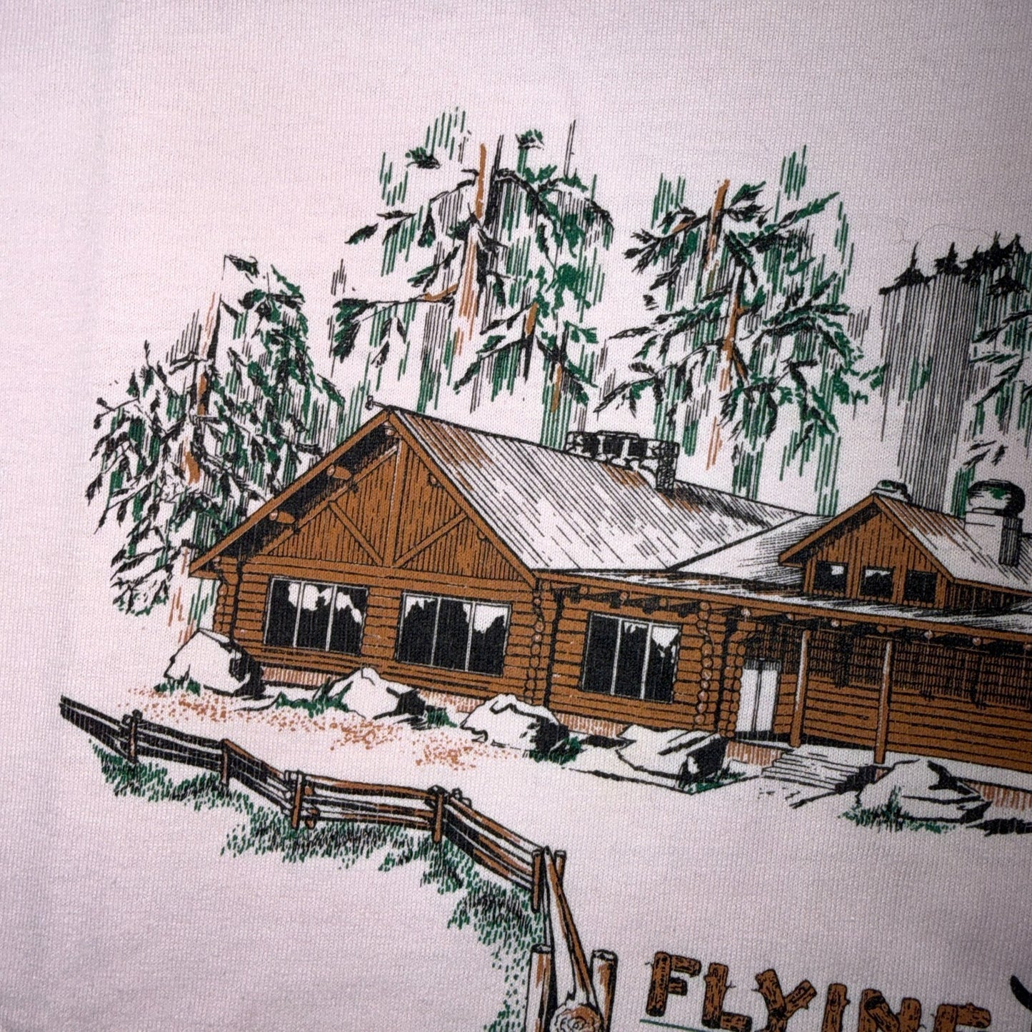 VTG 90s Flying M Ranch Yamhill Oregon T Shirt Pink Western Lodge Cabin Western