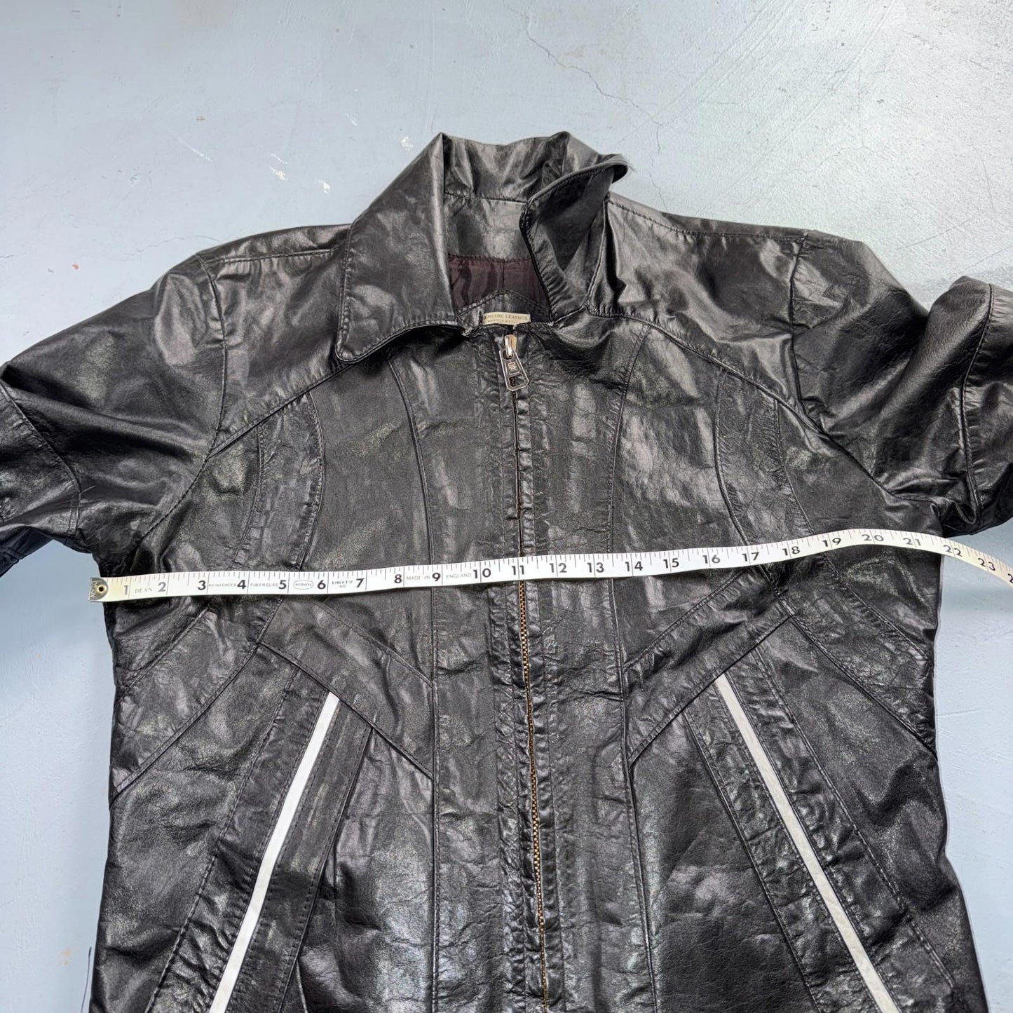 Genuine Leather Jacket Black Mens Size M 100% 1980s 80s Ideal Zipper BucO Racer