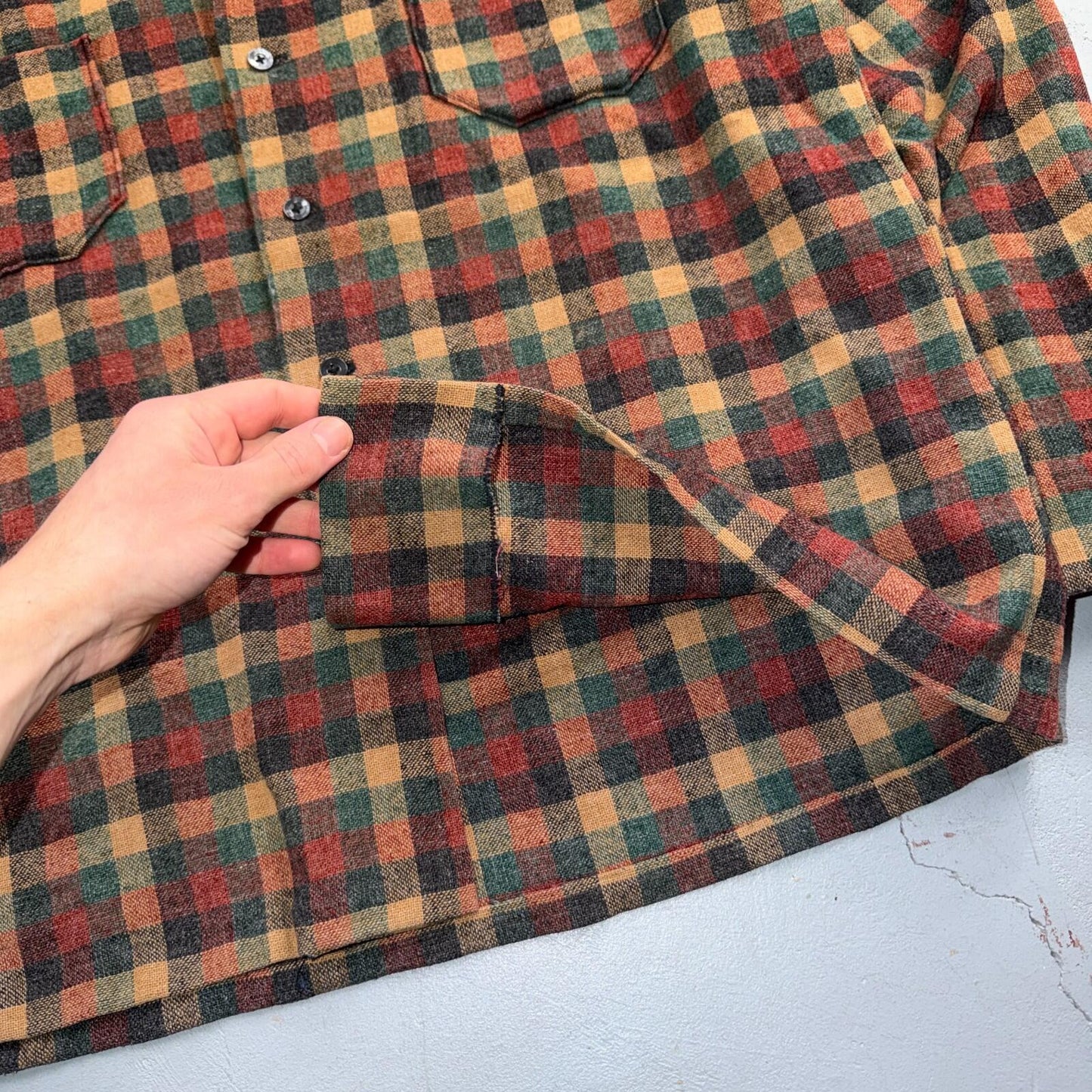 VTG 1950s 1960s Board Shirt Wool Nylon Plaid Flannel Shirt Rockabilly Checker