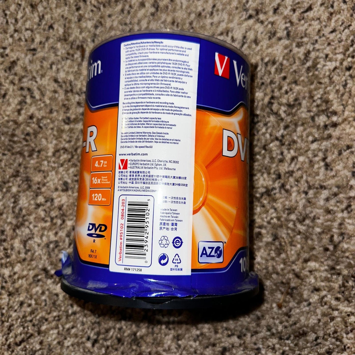 100 VERBATIM 16X DVD DVD-R 4.7GB Branded/ Logo Media Disc 96525
