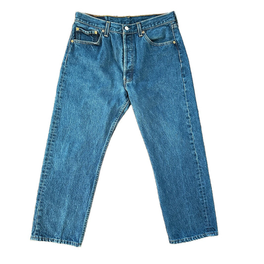 VTG Levis 501 XX Button Fly 90s USA Jeans Denim Straight Capri 34x30 Act 30x25