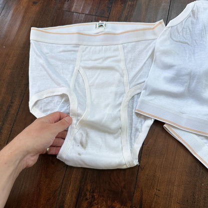 FOTL Briefs Men Size 34 White Cotton Stripes 3 Pair VTG USA Lot 1970s 70s M
