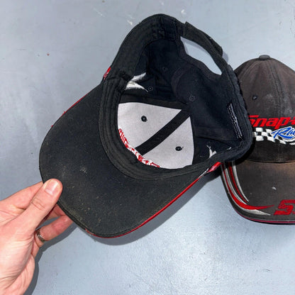 Snap On Racing Lot of 2 VTG Hat Cap Snapback Black Flames Y2K Dirty Cool Cars