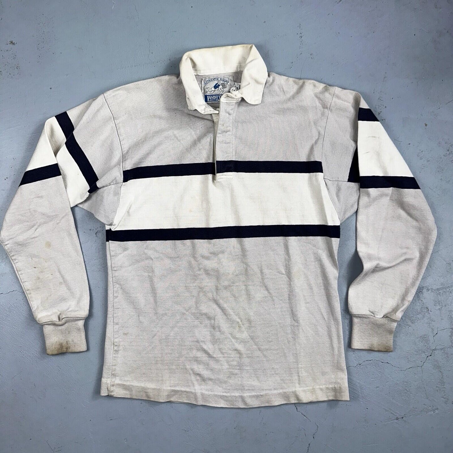 Vintage 90s Lands End Authentic Rugby Collard Striped Shirt Polo Men’s M USED