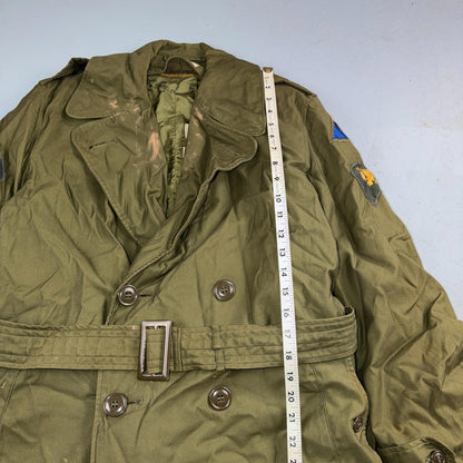 1950s Korean War US Military Wool Lined Overcoat Belted Trench Coat Small VTG