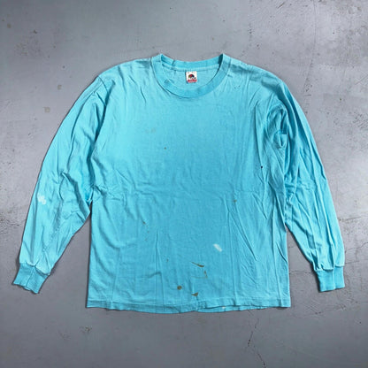 Fruit Of The Loom Long Sleeve Blank VTG T Shirt Lot XL Blue Thrashed Grunge