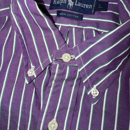 Polo Ralph Lauren VTG Shirt Mens Small Purple Poplin Cotton Striped Preppy