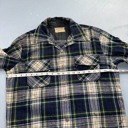 VTG 70s Penneys Towncraft Loop Collar Wool Plaid Shirt Camp Board Rockabilly