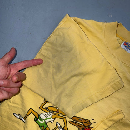 Vintage Rare 70s 1971 Crazy Shirt Hawaii Rat Race Yellow T-Shirt Large Stains
