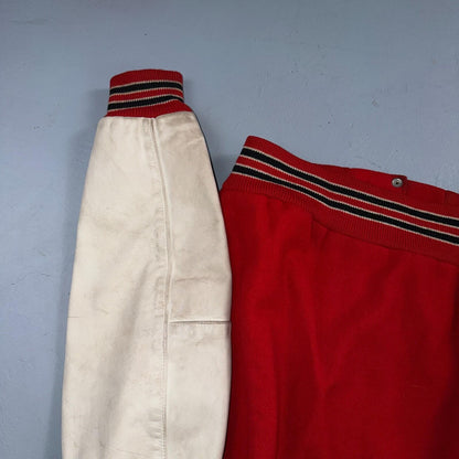 VTG 70s Nelson Varsity Jacket Letterman USA Made Leather Collegiate 44 Red Phil