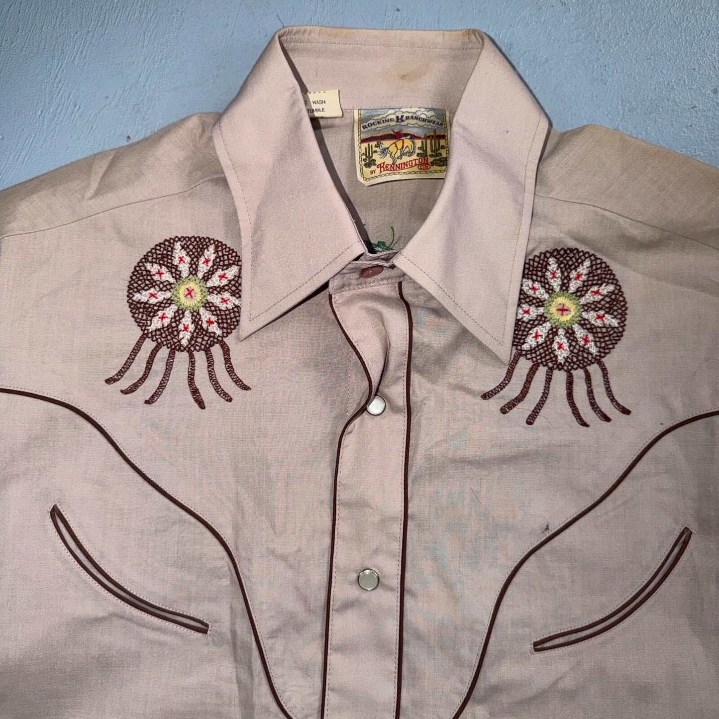 Kennington VTG Rocking K Ranchwear Shirt M Native Chief Pearl Snap Western 70s