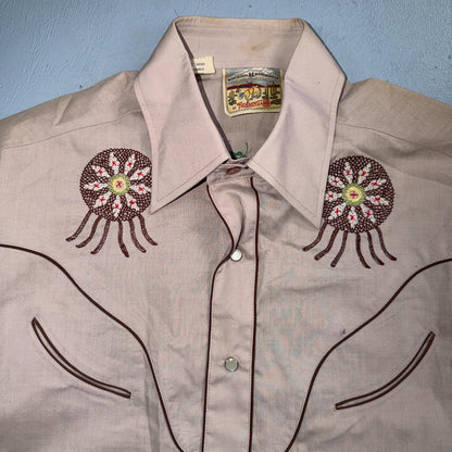 Kennington VTG Rocking K Ranchwear Shirt M Native Chief Pearl Snap Western 70s