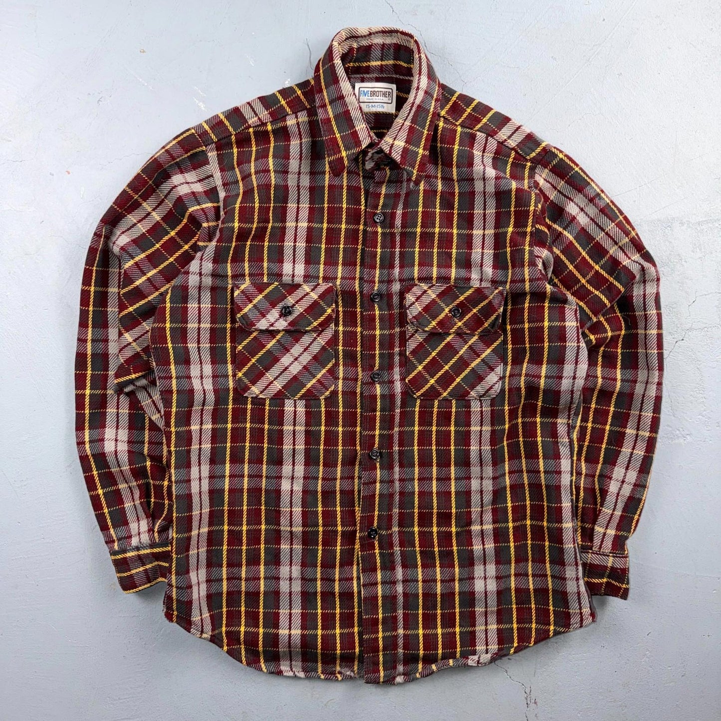 Vintage Five Brother Heavyweight Plaid Button Up Flannel Shirt Men M USA 1970s